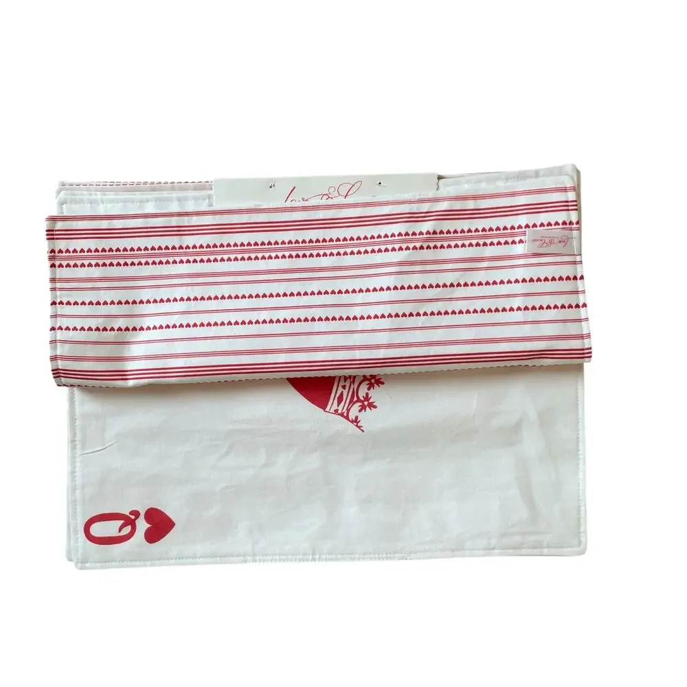 Indigo ACE OF HEARTS Valentine Placemats 19x13 Cotton Red & White Set of 4 NEW